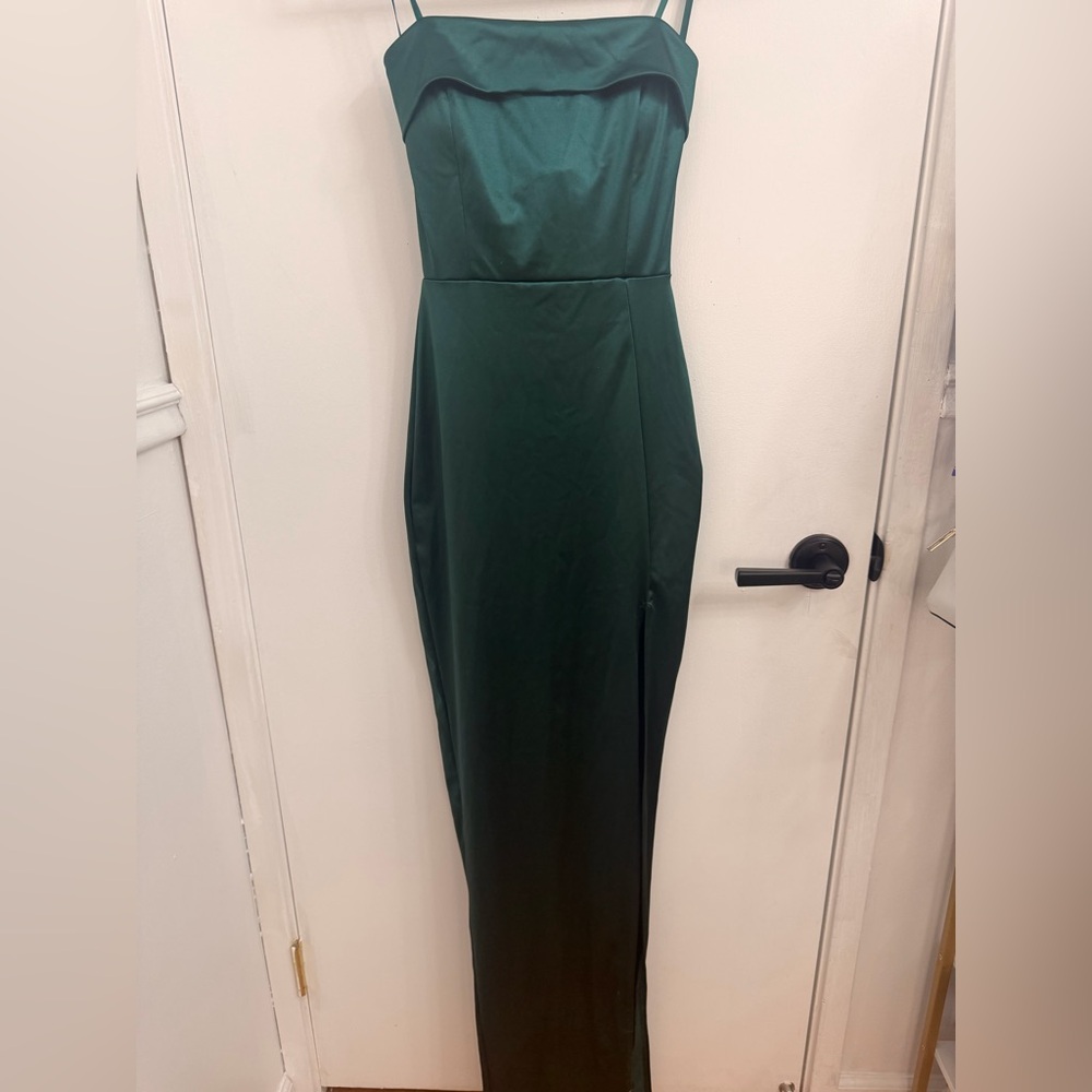 Windsor metallic green strapless dress with slit